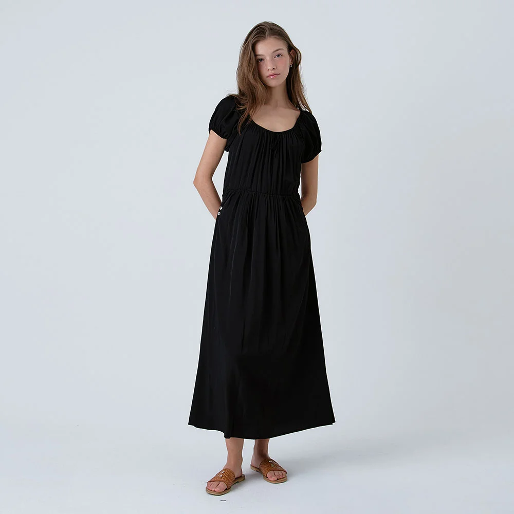 Ribbon Banding Long Dress (Black)