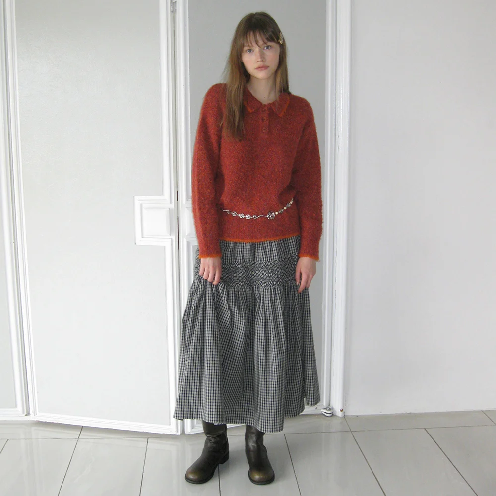 Sinoon Smocking Flared Skirt (Navy)