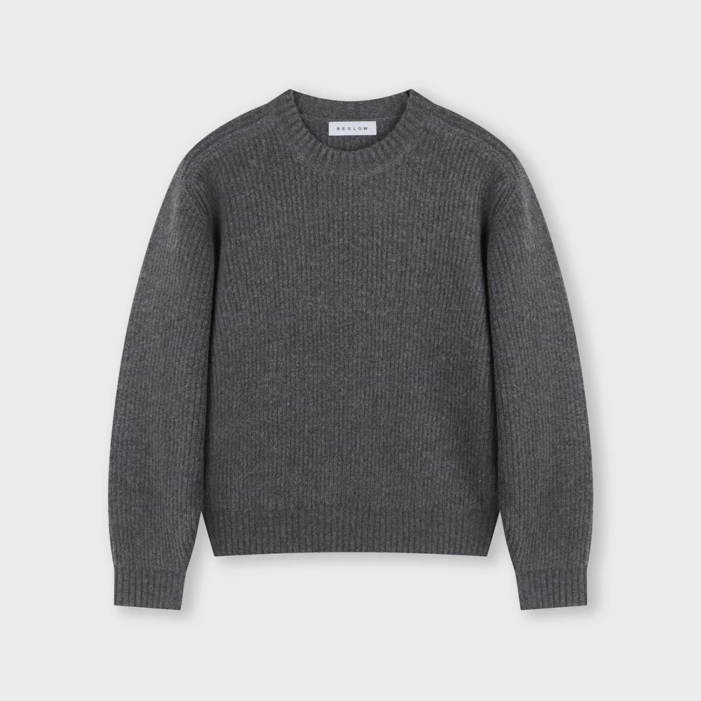 CREW NECK SHORT SWEATER CHARCOAL