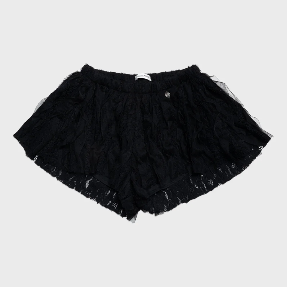 LACE FRILL FLORAL SHORTS_BLACK