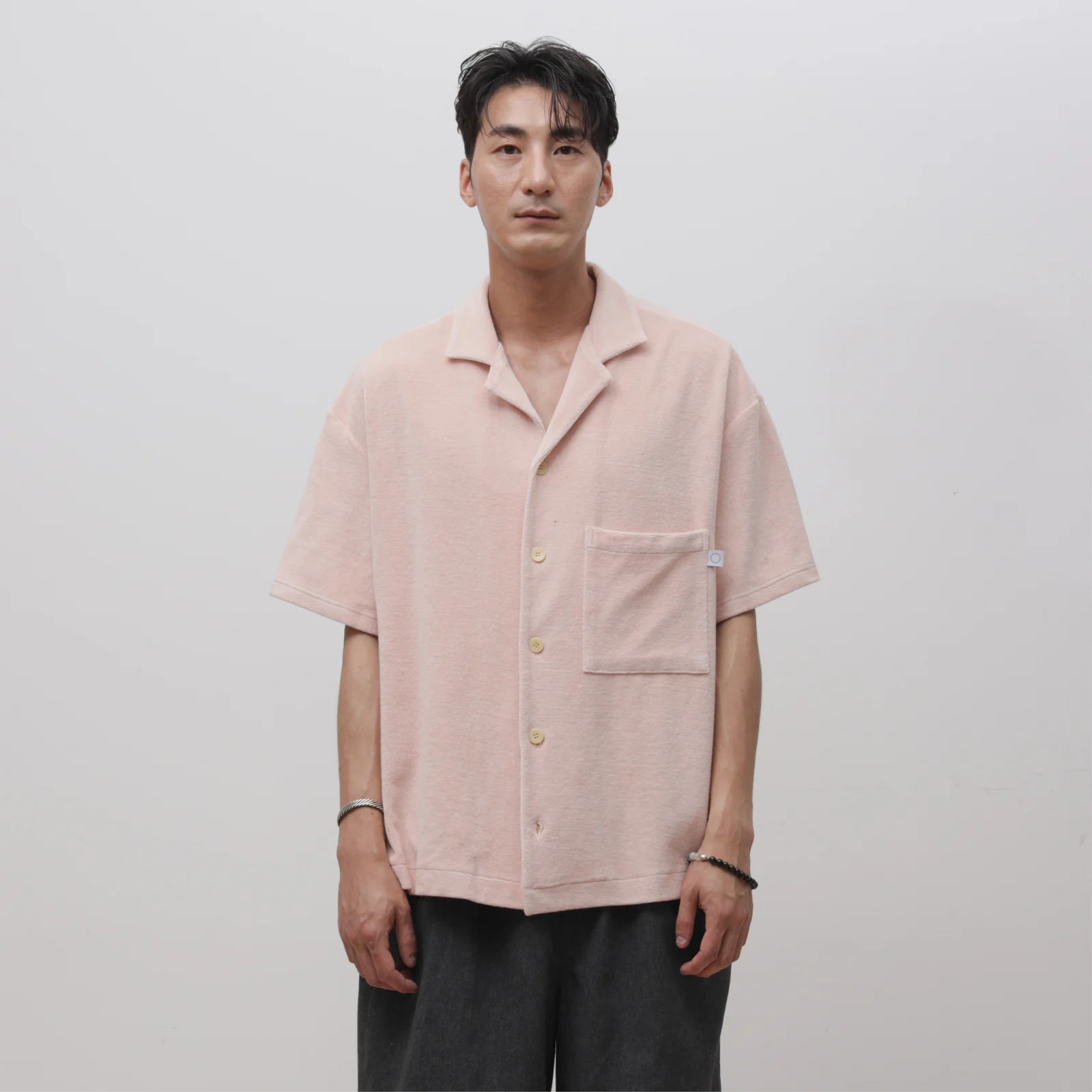 MRS301B 純棉 毛圈布 短 衣袖 Meditation 襯衫 ASH PINK