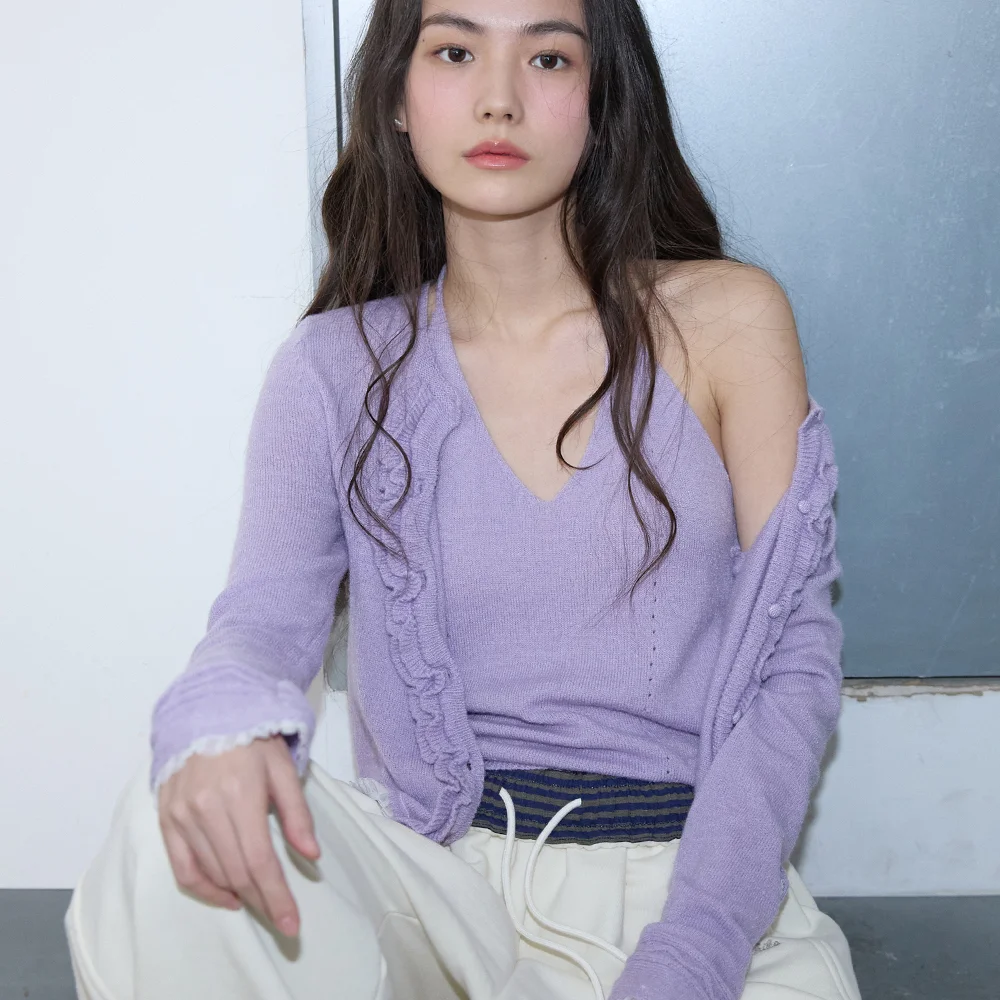 Lace Ruffle Cardigan Set Lilac