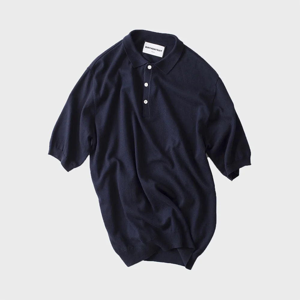 BIRTHDAYSUIT : Soft Modal Polo Neck Knit (Mid Night)