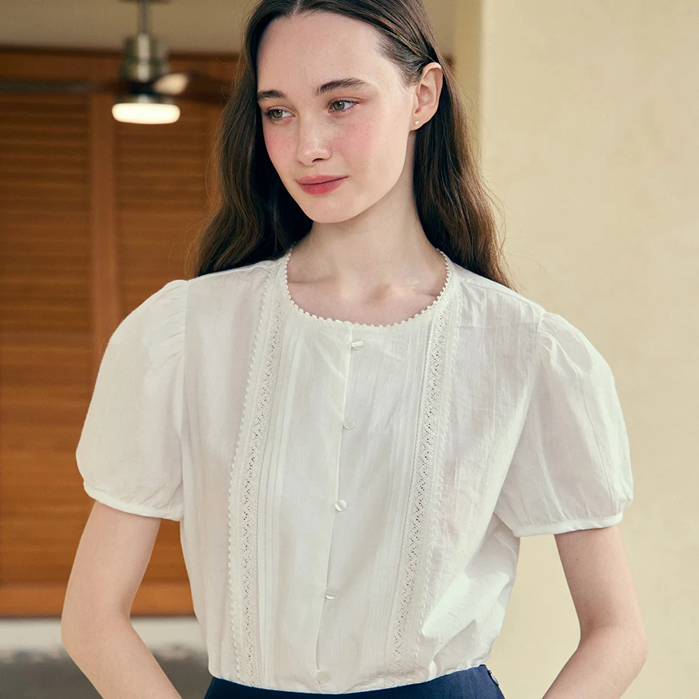 Ellie Lace Pintuck Blouse - White