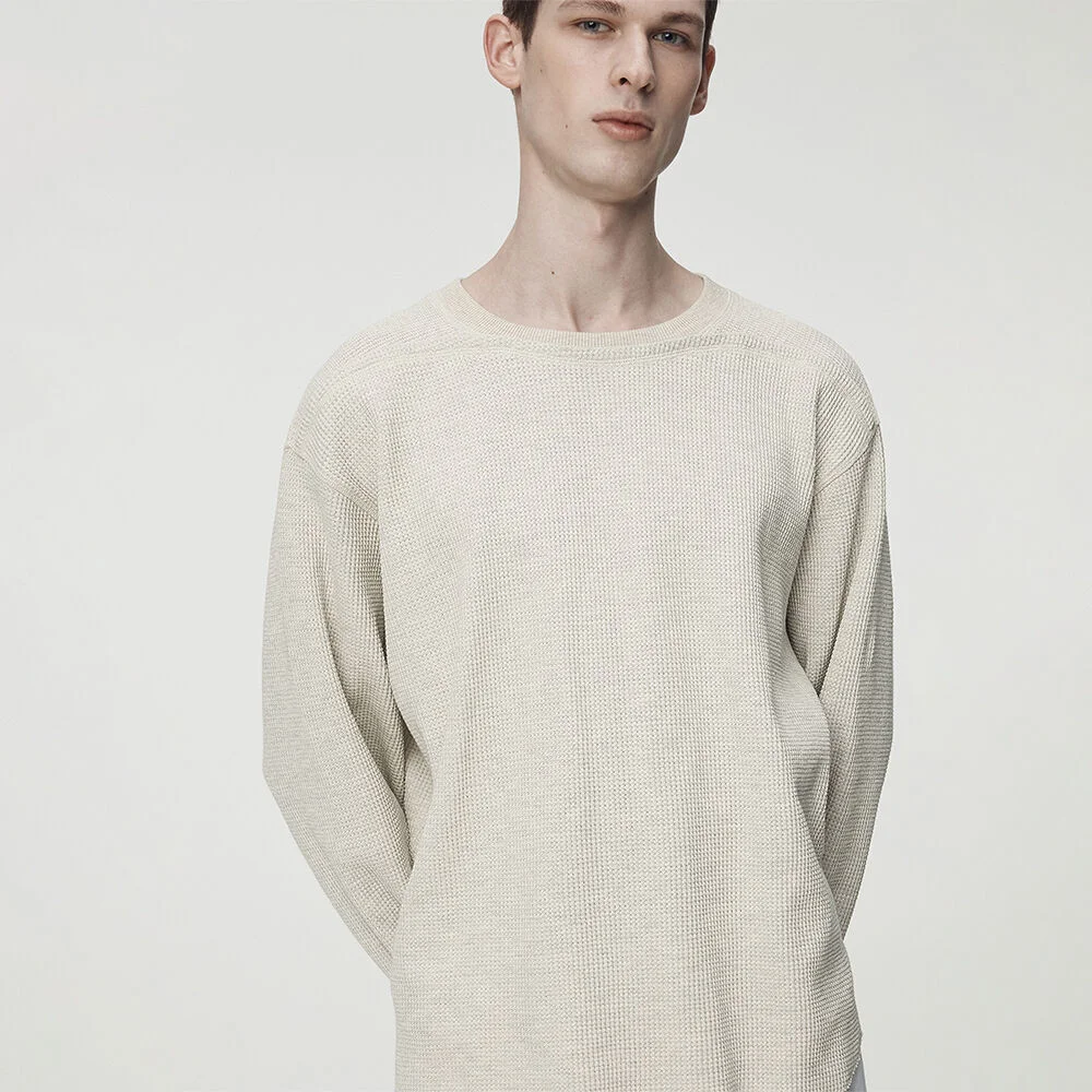 Pure Cotton Waffle Cropped Pullover_Macadamia