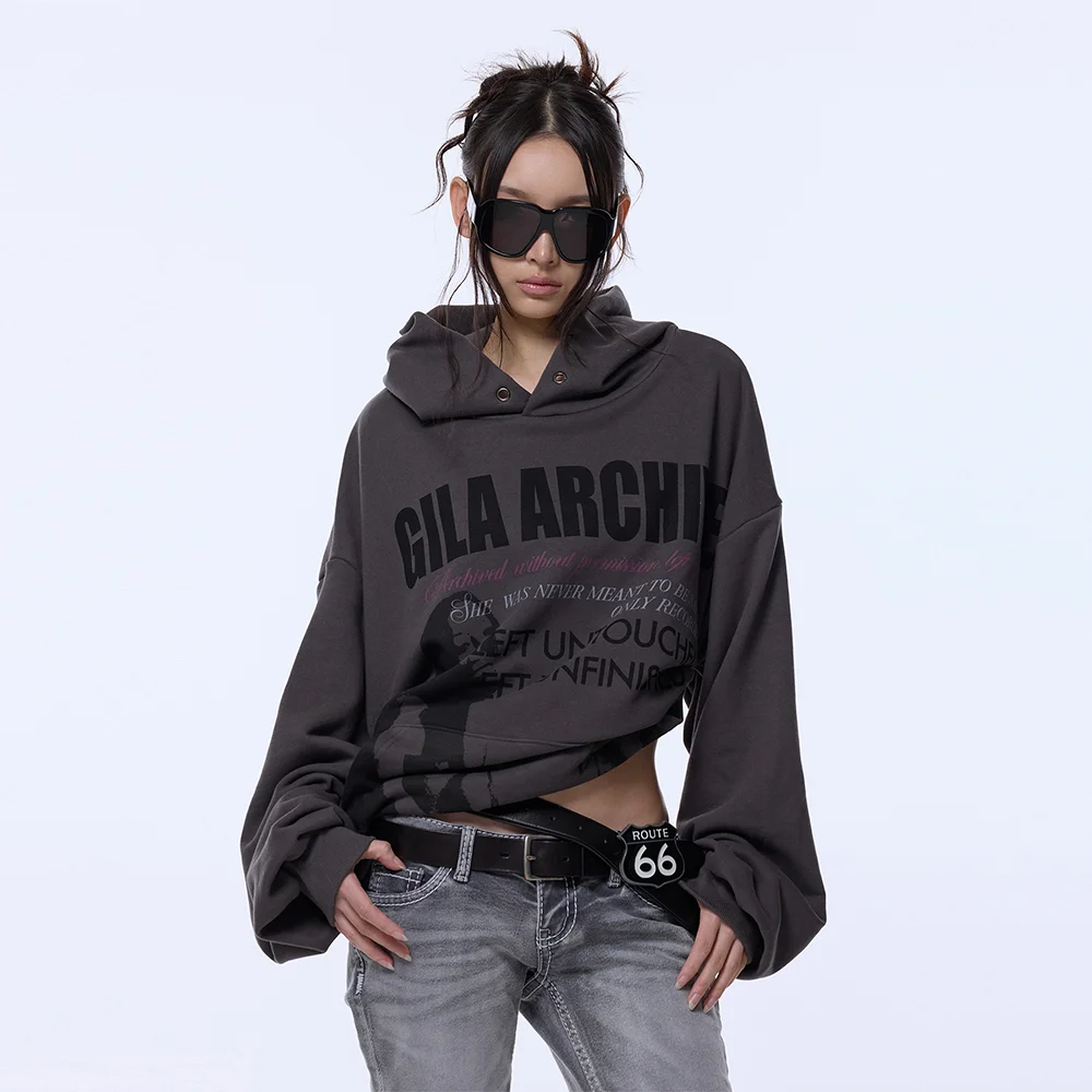 TWICE GIRL OVER SIZE HOODED_CHARCOAL