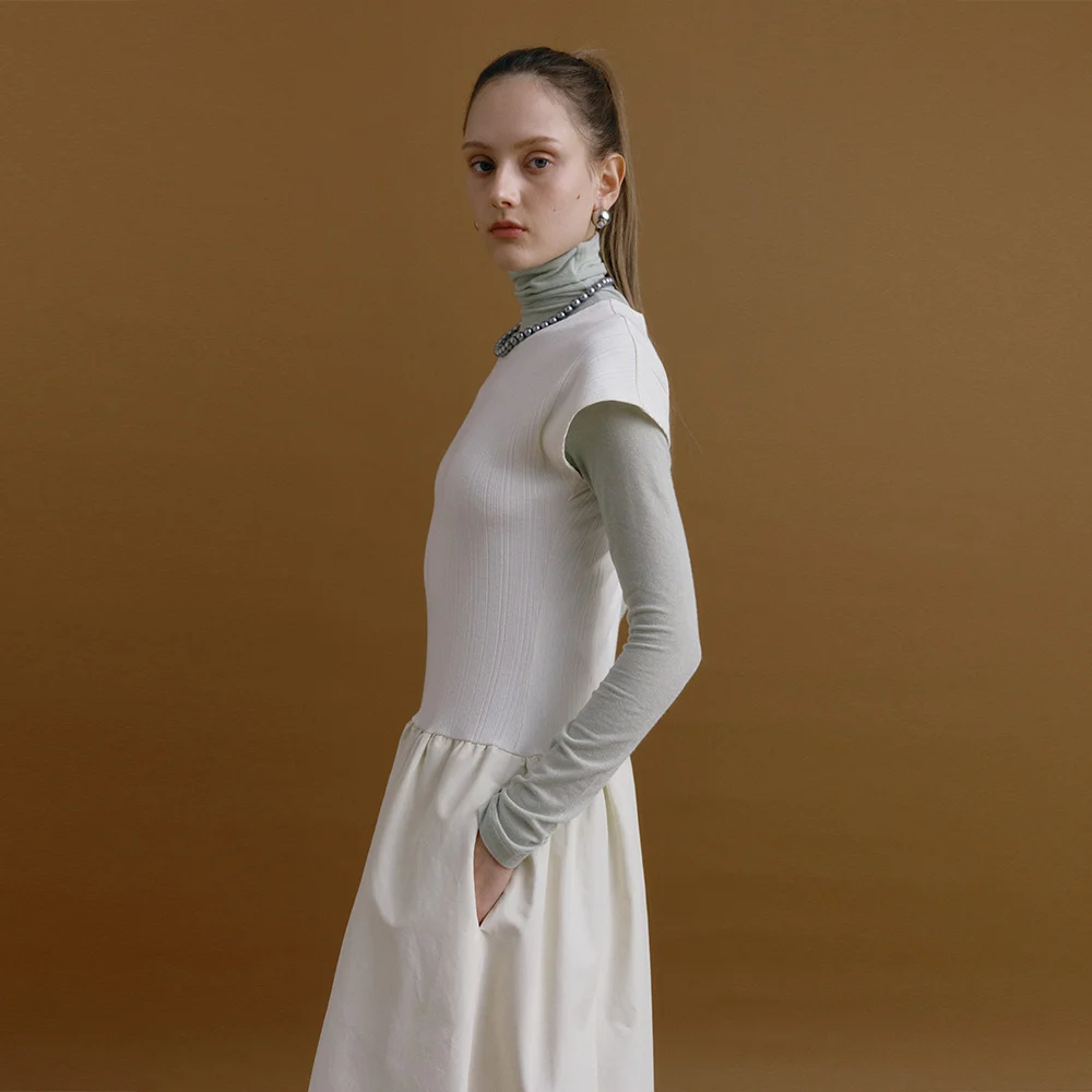 CAP-SLEEVE LAYERED DRESS (cream ivory)