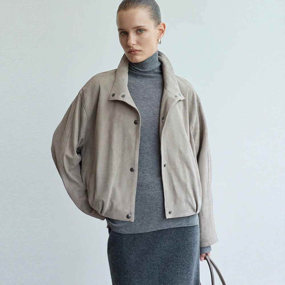 Volume Suede Button Blouson_Grey