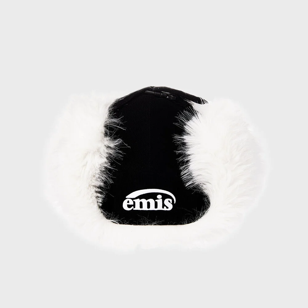 CORDUROY FUR EARFLAP CAP-BLACK