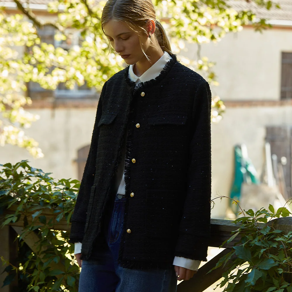SPANGLE HALF TWEED JACKET (BLACK)
