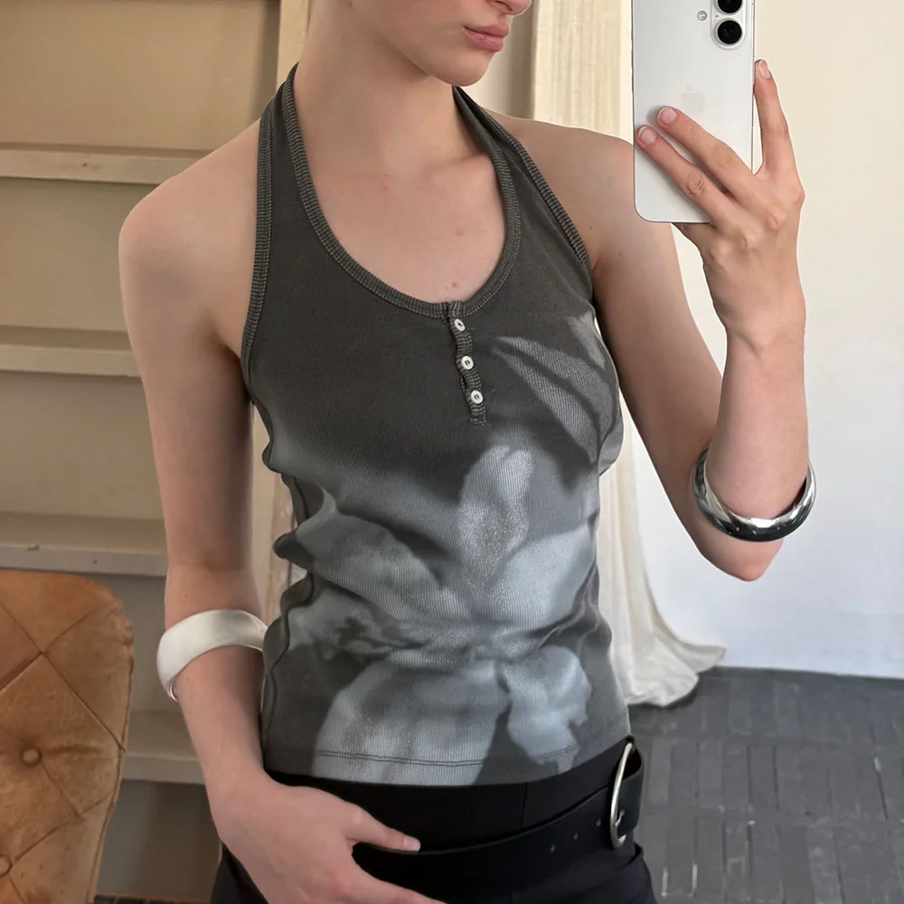 Floral Print Halter Top (Charcoal)