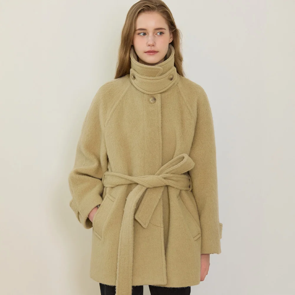 Hairy Alpaca Raglan Belted Half Coat - Beige