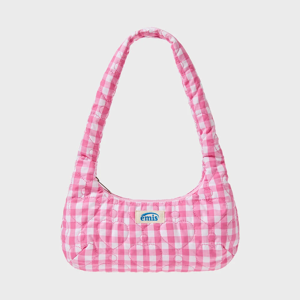 HEART QUILTED SHOULDER BAG-PINK