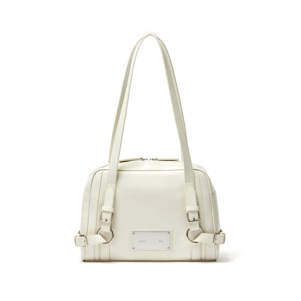 BIKER DETAIL SQUARE SHOULDER BAG IN IVORY