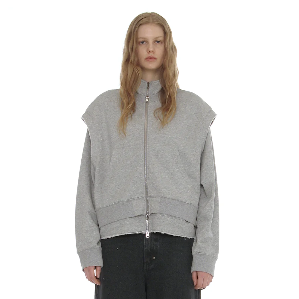 2 IN 1 CONVERTIBLE TERRY ZIP-UP_MELANGE