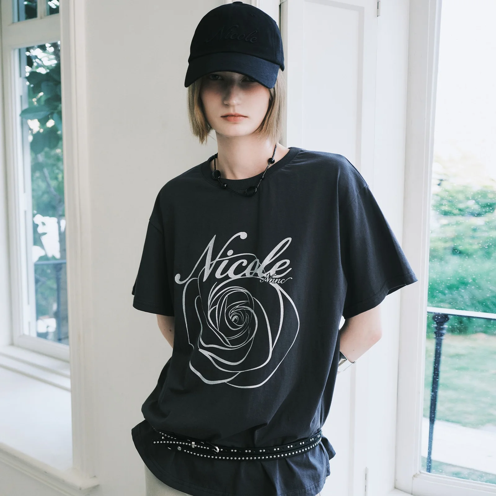 NICOLE ROSE SLEEVE TOP_CHARCOAL SILVER