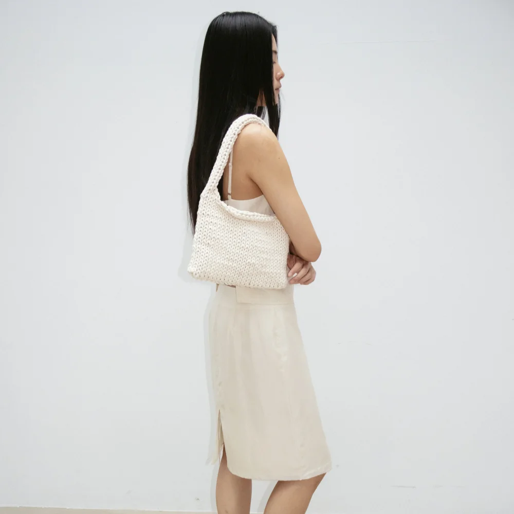 Hand Knit Cotton Bag (Ivory)