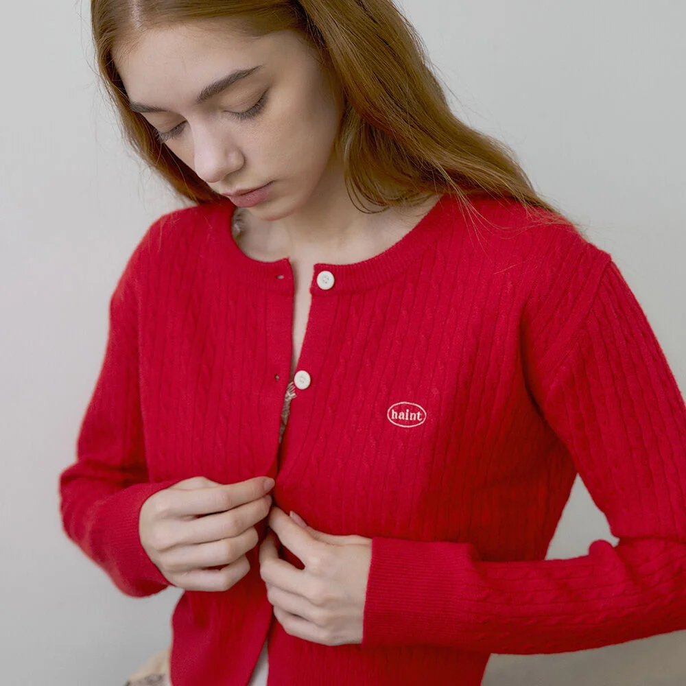 TAVIN CABLE EMBLEM CARDIGAN_RED