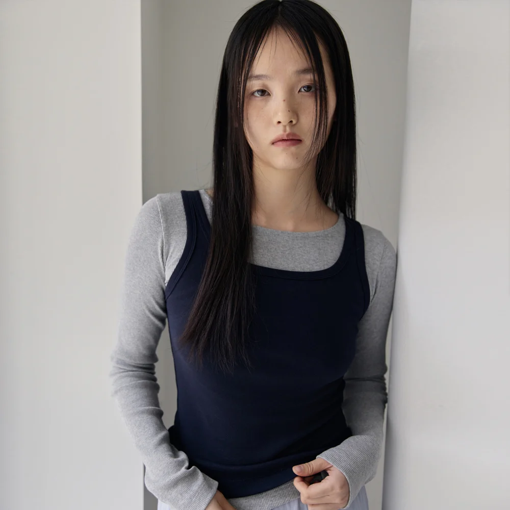 Square Neck Rib Sleeveless (Navy)