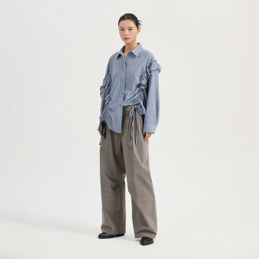 Shirring Point Back Banding Cotton Pants (khaki) LFPNW25215KHX