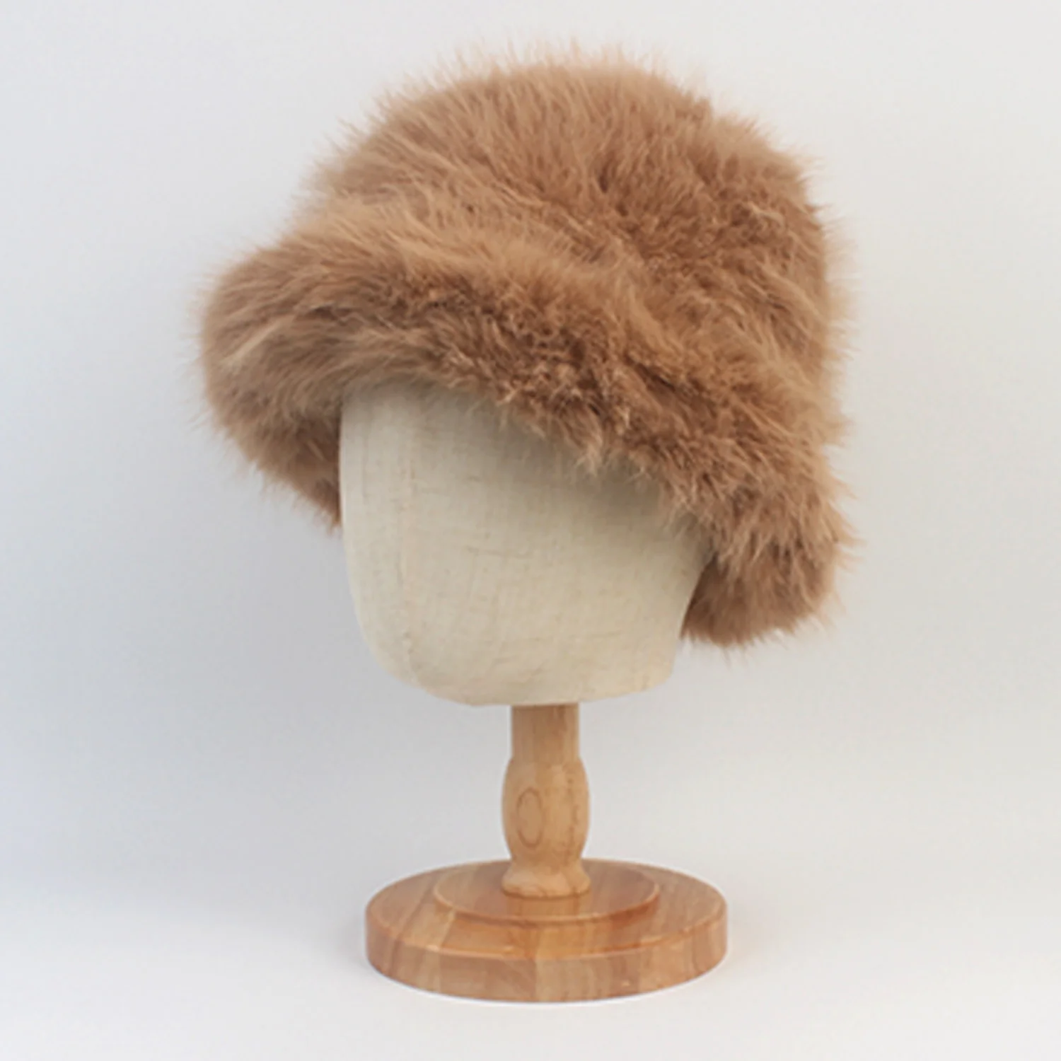 Wide Fur Brown Bucket Hat 毛皮帽