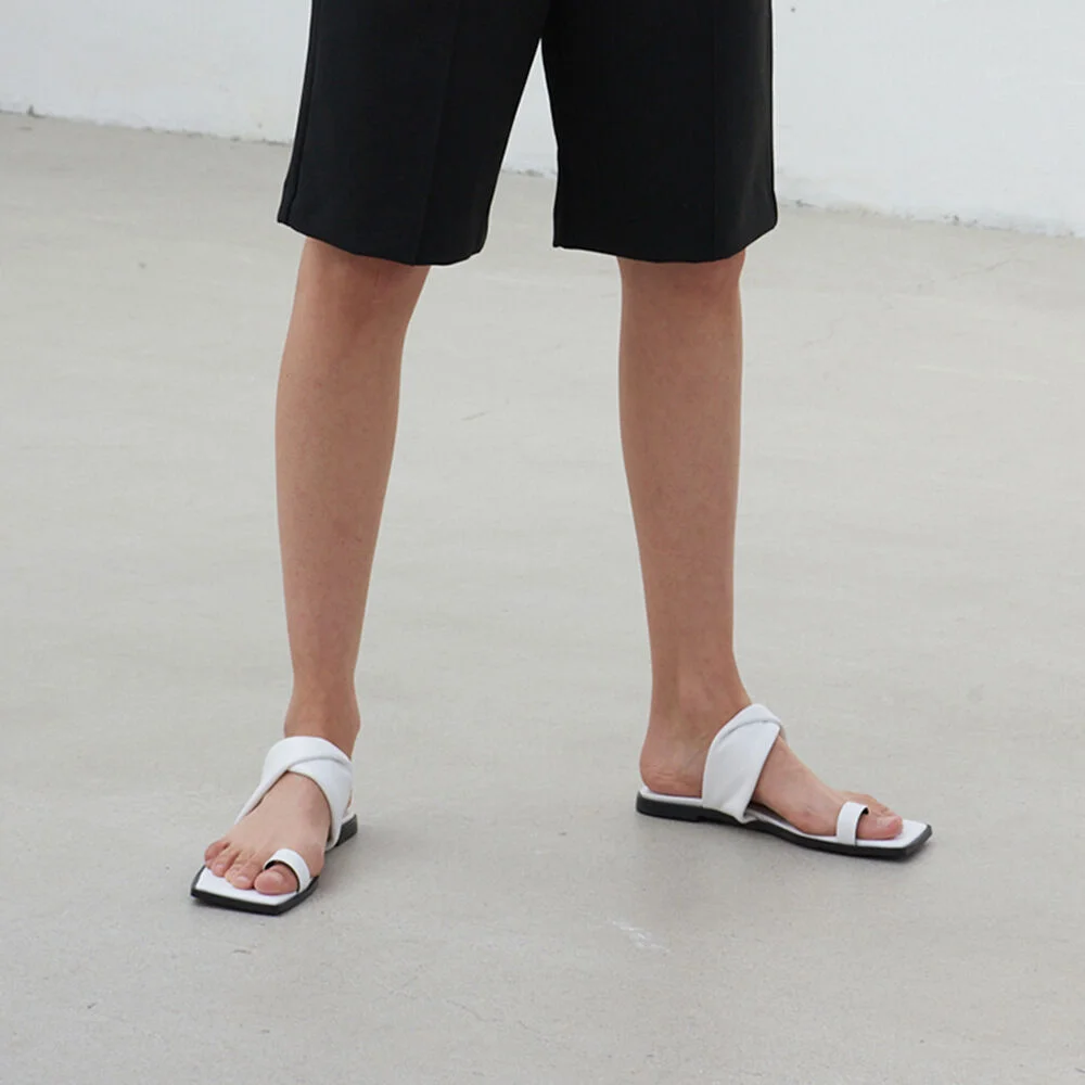 Lou Leather Slides White