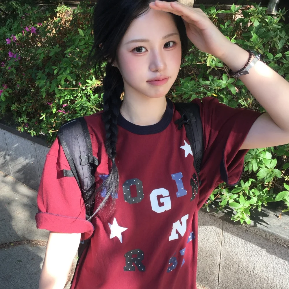 Logo Spell Point Starry Ringer T-shirt Wine