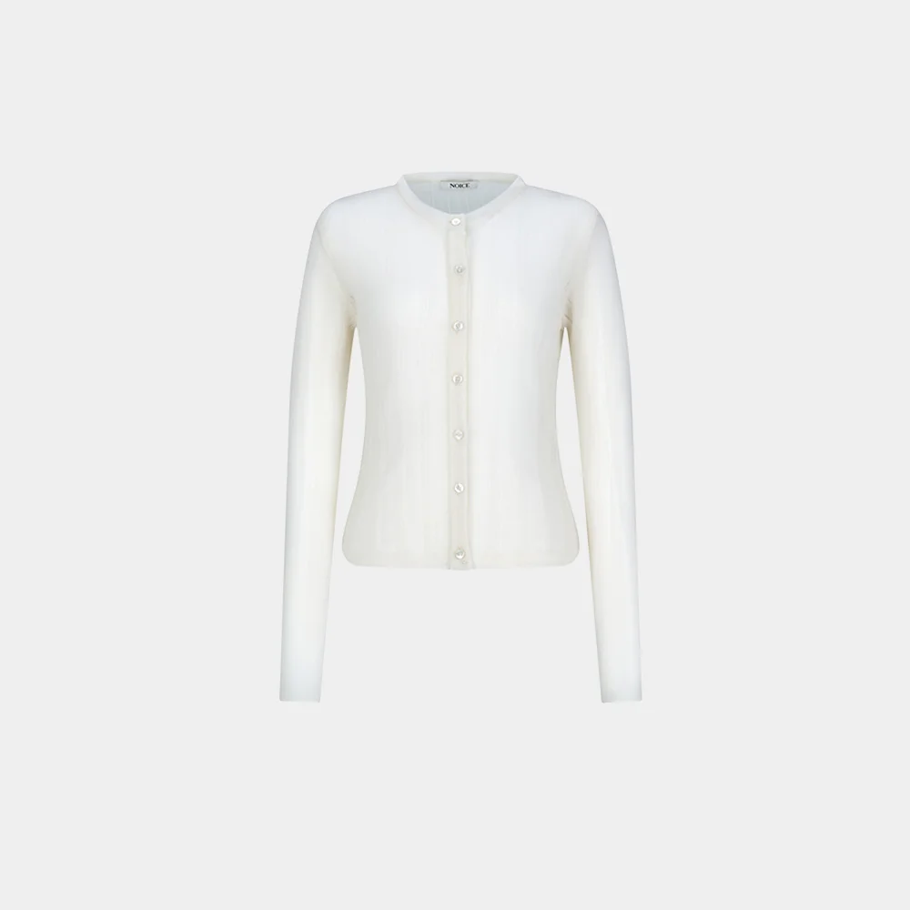 (W) RIBBED TRANSPARENT KNIT CARDIGAN - IVORY