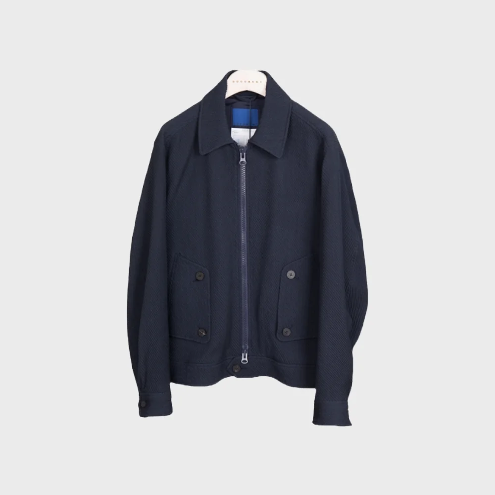 NAVY STRETCHED TWILL HARRINGTON JACKET