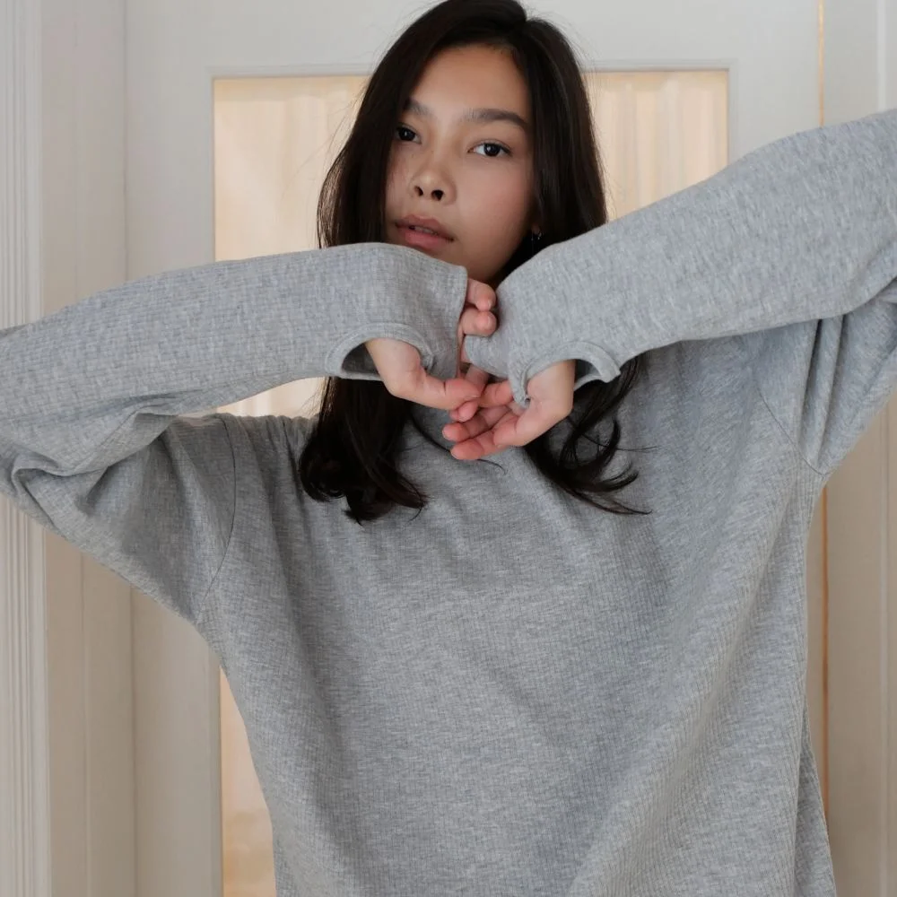 Ribbed Oversized Hand Warmer Tee 灰色