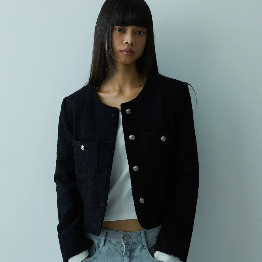 Round Boucle Tweed Jacket