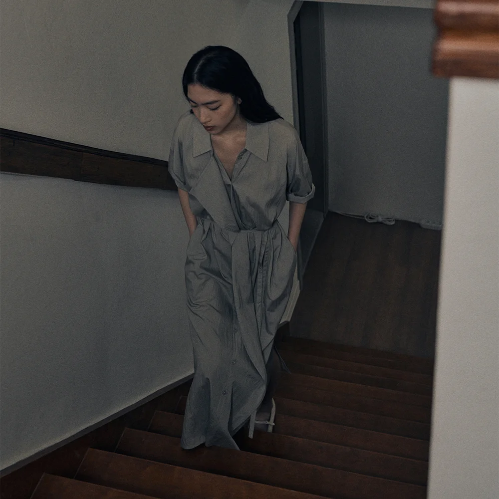 DARME STRAP LONG DRESS_KAHKI