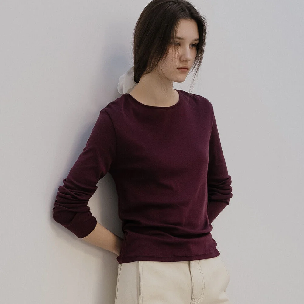 Modal basic slim t-shirt_Wine