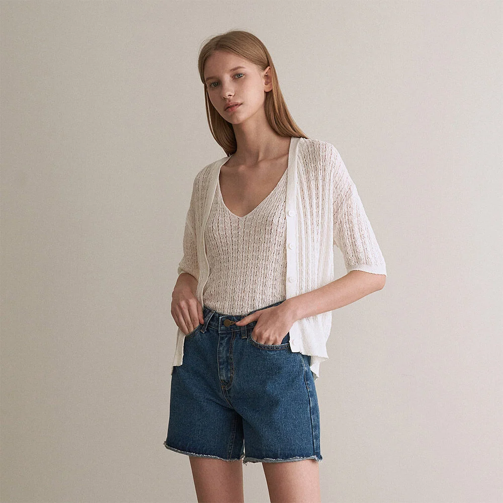 Twist knit cardigan set - ivory