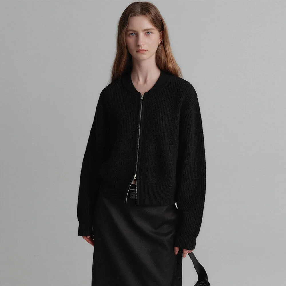 Alani 拉鏈 針織衫_黑色 / ALANI WOOL ZIP UP KNIT_BLACK