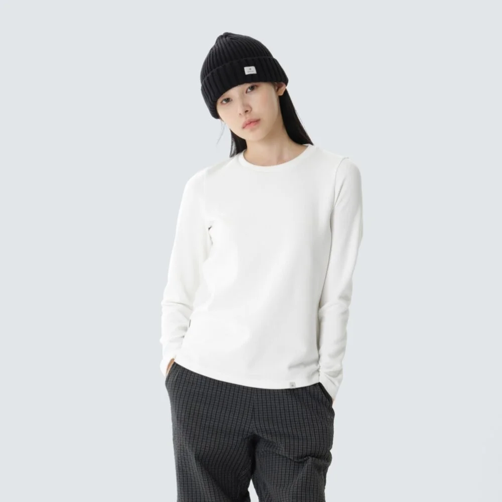 羅紋 女裝 長袖 T恤 Off White (S26FWFTL31)