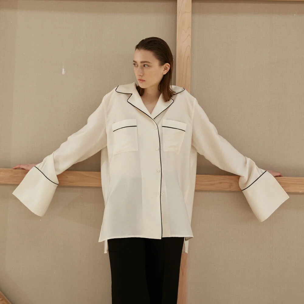 Shirt Pajama Edge Pearl Ivory