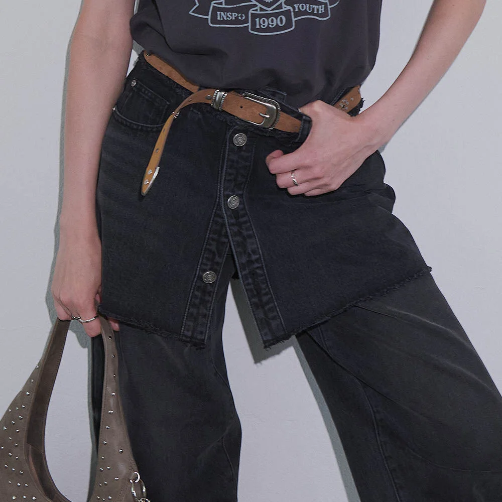 Raw Hem Washed Skirt-Pants VJ5AL370_2color