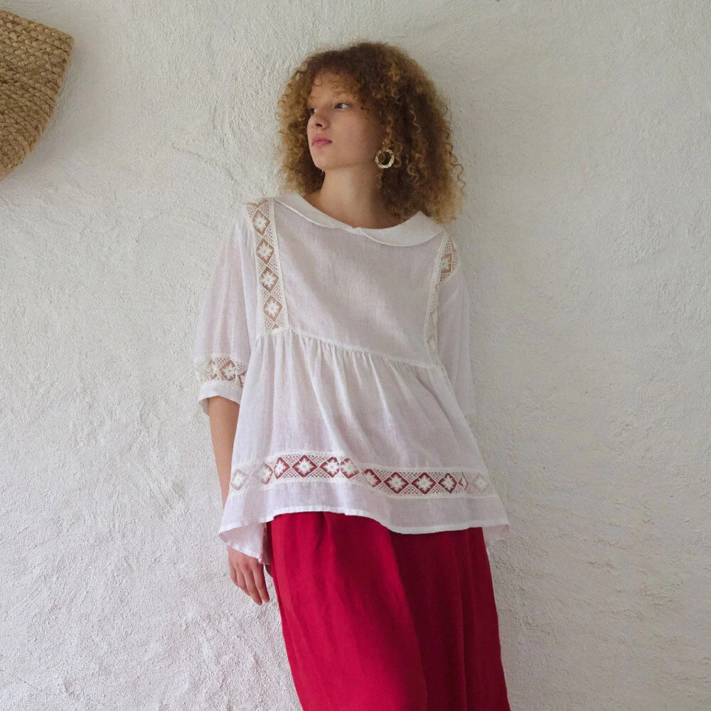 premium lace linen blouse