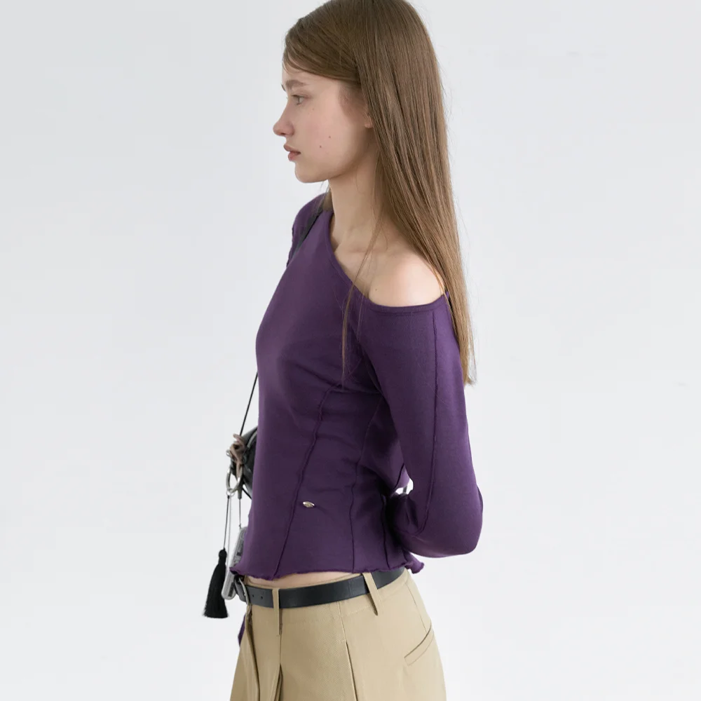 (T-7273)ONE SHOULDER INTERLOCK TEE