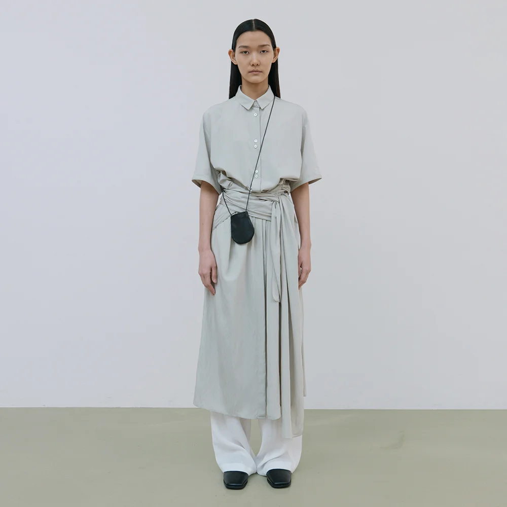 Wide Wrap Shirt Dress (cold beige)