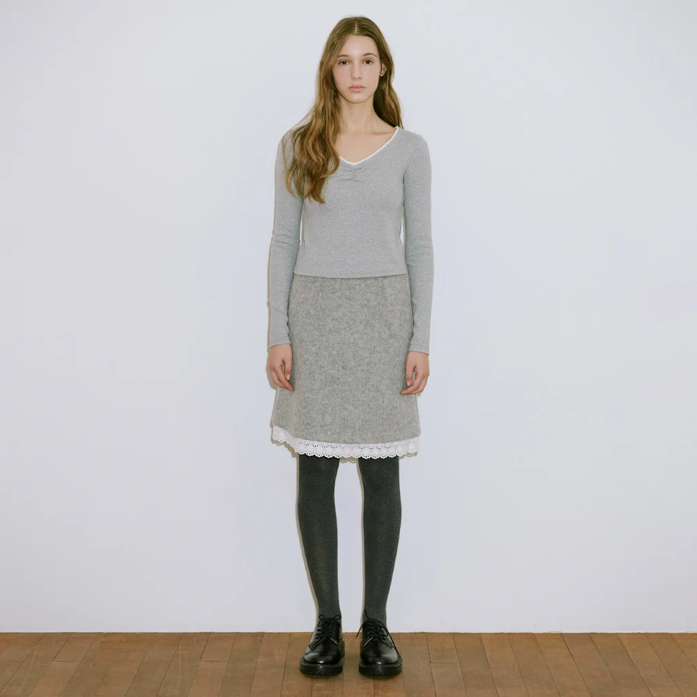 Lace Midi Skirt (Melange Grey)