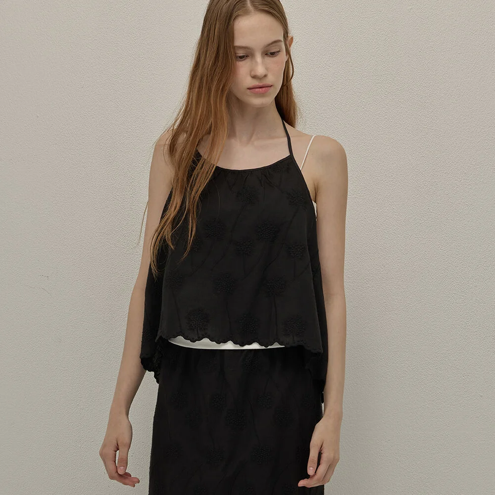 Scallop lace halterneck top - Black