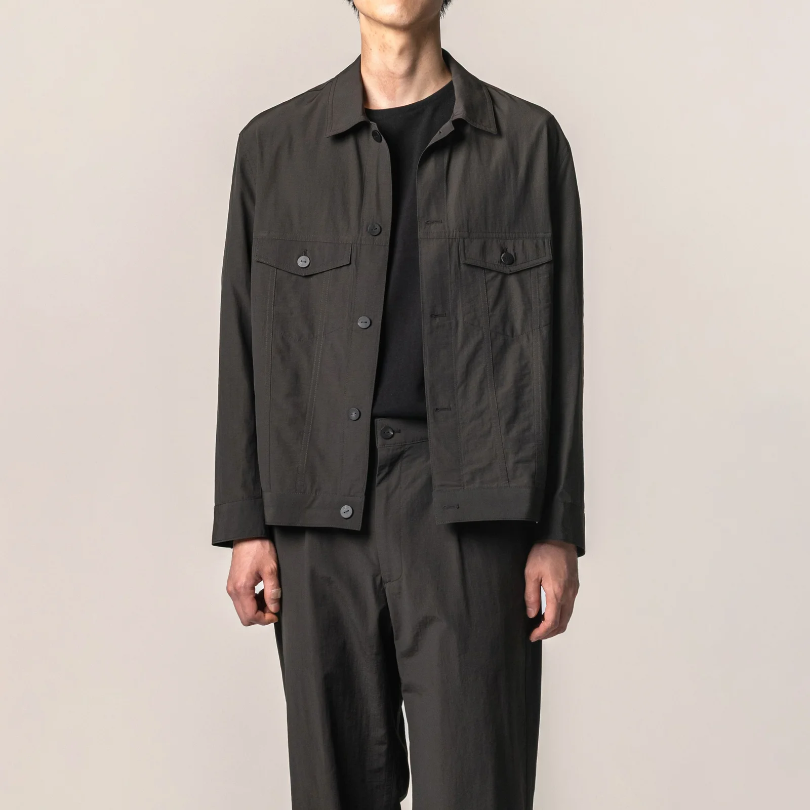KOMATSU TABBY NYLON TRUCKER JACKET DARK BROWN