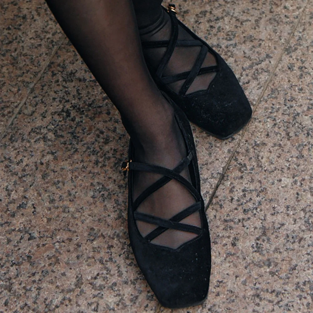 Velour Ballerina Flat Shoes