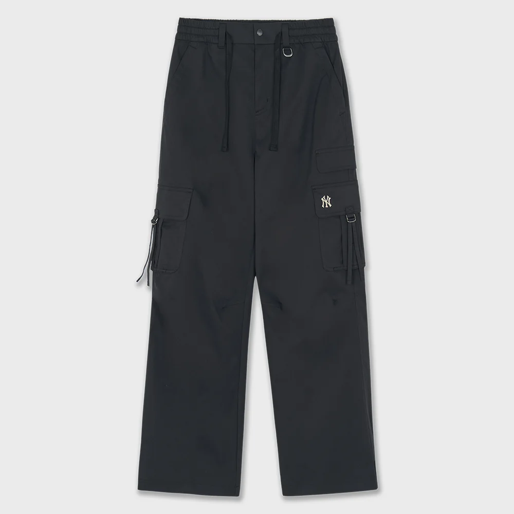 女裝 棉感 肩帶 工裝 半 寬版 褲子 NY (Black)