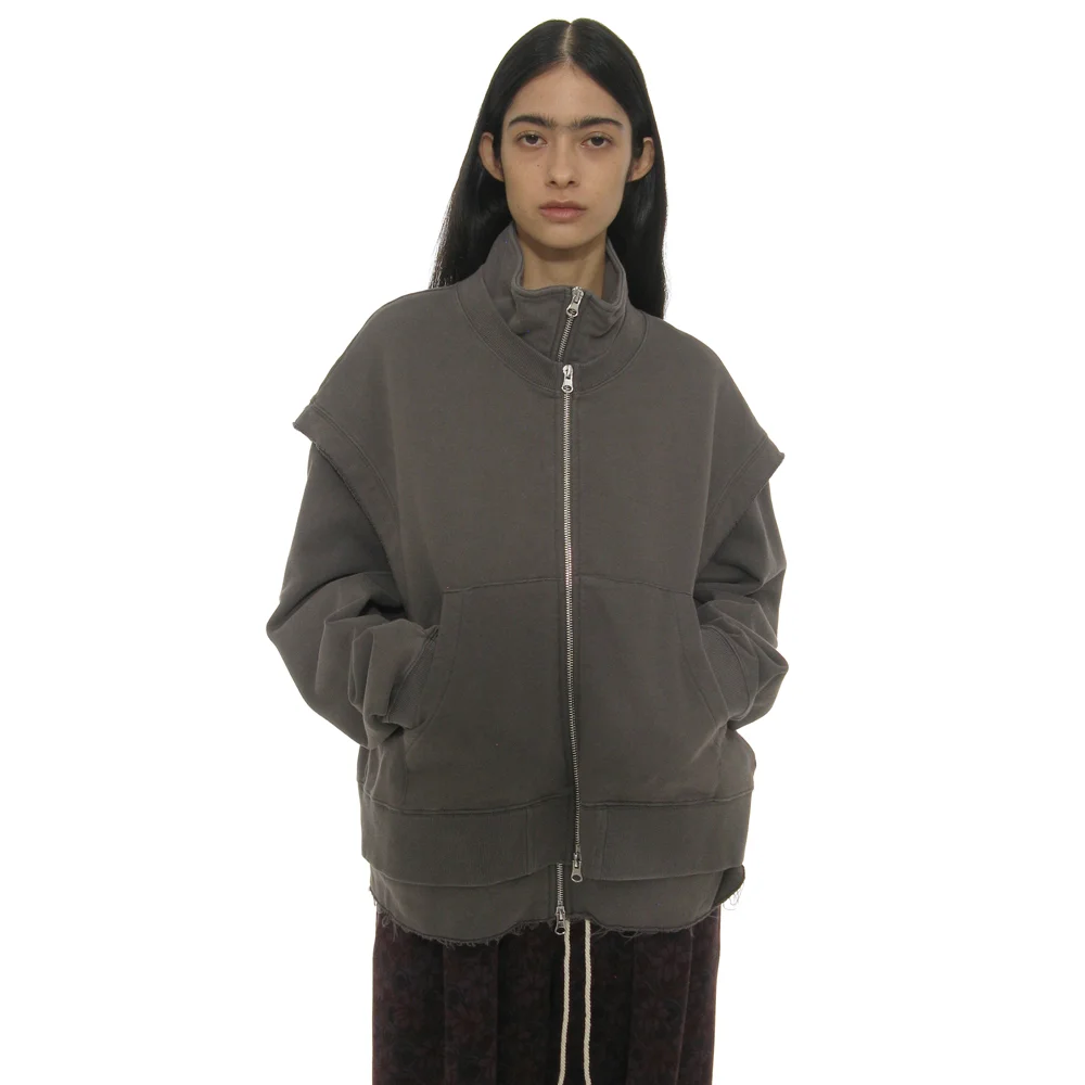 2 IN 1 CONVERTIBLE TERRY ZIP-UP_CHARCOAL