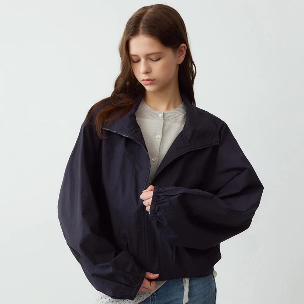 Label point pintuck blouson - navy