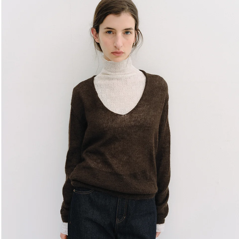 royal kid mohair v-neck pullover (brown)