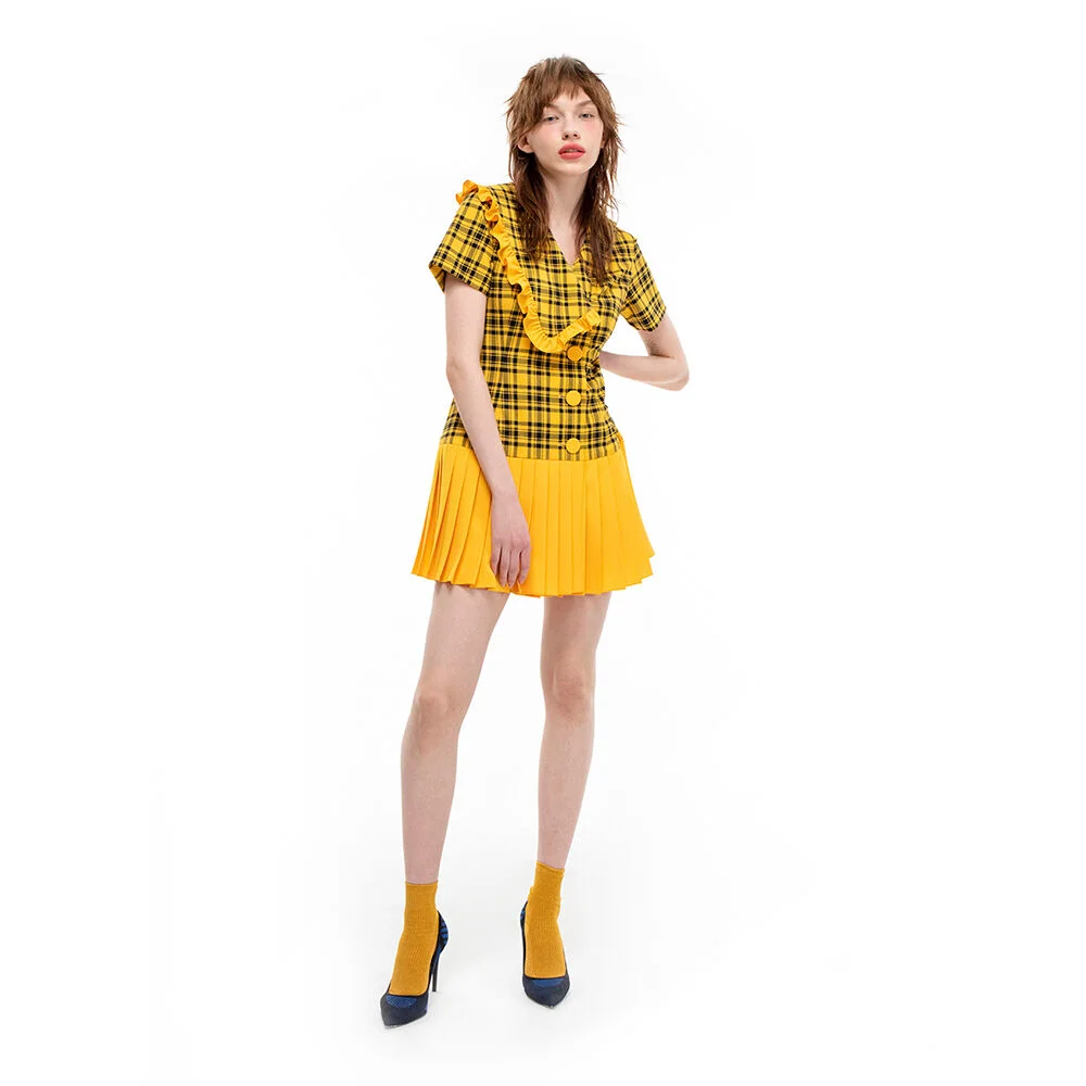 Unbalanced collar pleated dress